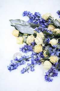 雪中的花朵安排白玫瑰和其他蓝花图片