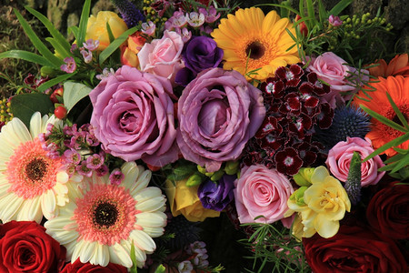 混合花安排不同颜色的婚礼花朵图片