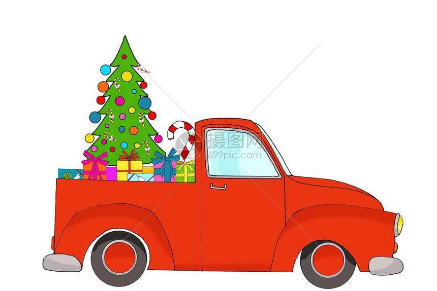 红圣诞带礼物的卡车图片