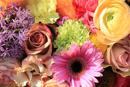 混合花安排各种朵以不同面糊的颜色用于婚礼图片