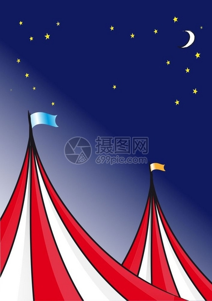 马戏团的帐篷背景和夜空与星月亮图片