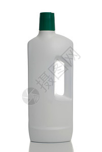 白色塑料瓶绿帽用剪切路径隔离在白色上图片