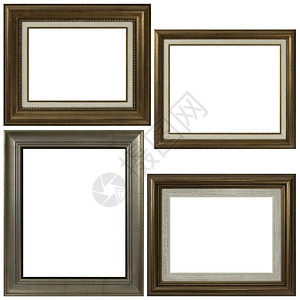 四个古董图片框孤立在白色背景图片