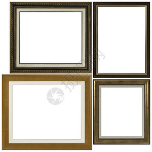 四个古董图片框孤立在白色背景图片
