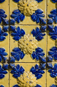 葡萄牙阿祖列霍斯古老的瓷砖蓝色背景图片