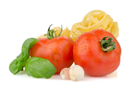 成分西红柿多丽雅泰利大蒜和白底图片