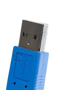 蓝色电脑USB20线在一个孤立的背景上图片