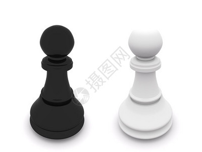 白3D象棋上孤立的黑白棋子图片