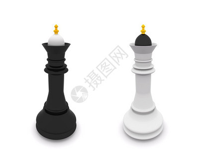 白色3D象棋上孤立的黑白皇后和图片
