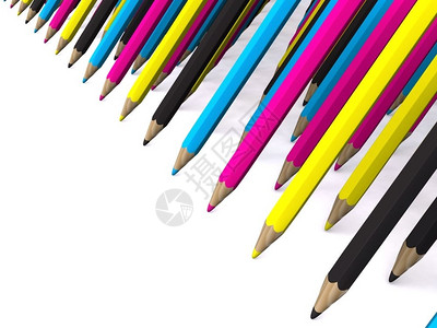 CMYK多行彩色铅笔3D背景图片