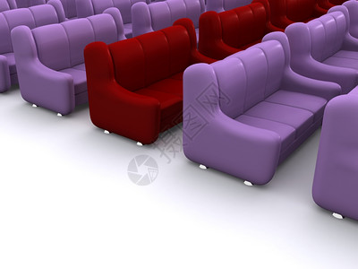 紫罗兰色沙发里的红排三维图片