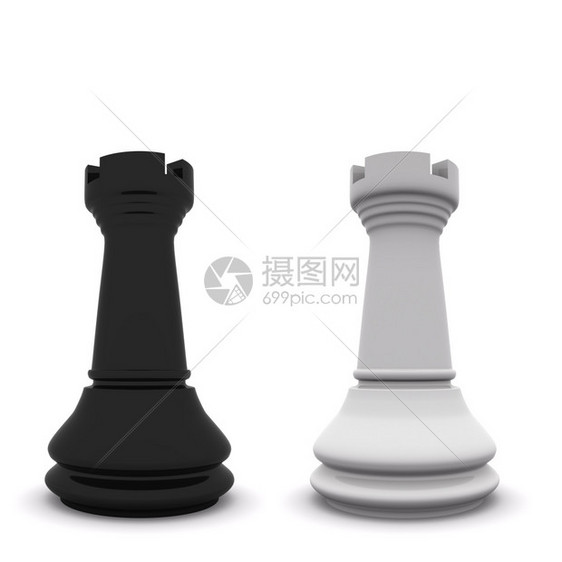 白3D象棋上孤立的黑白棋子图片