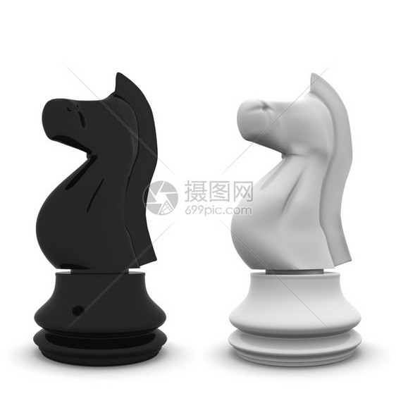 白3D象棋上孤立的黑白棋子图片