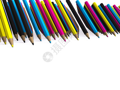 CMYK多行彩色铅笔3D背景图片