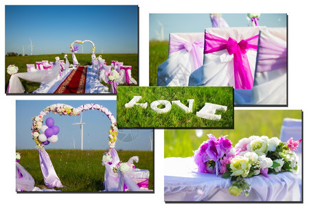 与风车一起在田里举行婚礼仪式图片
