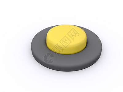 白色背景上孤立的圆形黄色按钮3D图标图片
