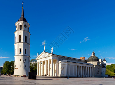 圣斯坦尼劳大教堂和维尔纽斯市中心维尔纽斯立陶宛维尔纽斯大教堂广场的钟塔图片