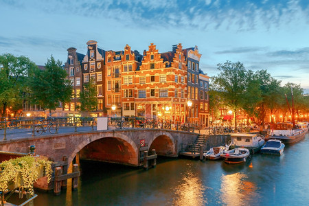 阿姆斯特丹市运河晚上荷兰阿姆斯特丹图片