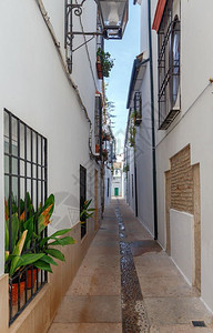 科尔多瓦旧的狭窄城市街道西班牙科尔多瓦有西班牙传统建筑的狭小街道安达卢西亚图片