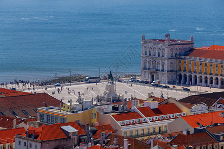 里斯本商业广场从阳光明媚的日落观察甲板对商业区的空中观察里斯本葡萄牙图片