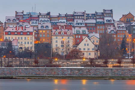 华沙日落时的旧城景象日落时的老城景象Vistula河和城市堤岸景象波兰图片