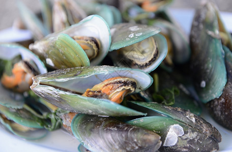 泰国南部东亚普吉岛拉瓦伊海滩的一家餐馆新鲜贝壳和海食品图片