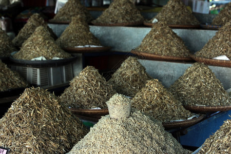 在文莱达鲁萨兰国的BandarseriBegawan市的东南亚婆罗洲市场中食肉鱼图片