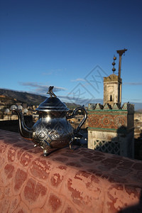 在北非摩洛哥历史悠久的Fes镇古城一家茶馆Minttea图片