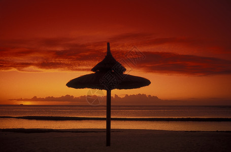 毛里求斯岛海滩上的日落在印地安海中图片