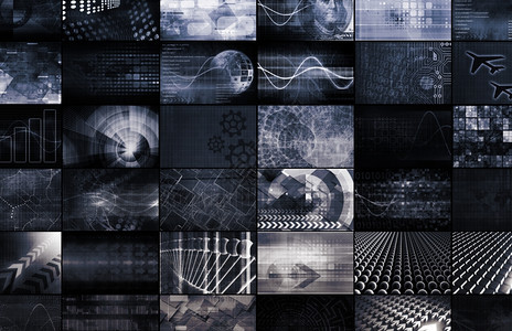 全球数字技术概念与监视屏幕图片