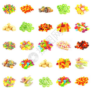 卡通彩虹不同类型杂有色糖果背景背景