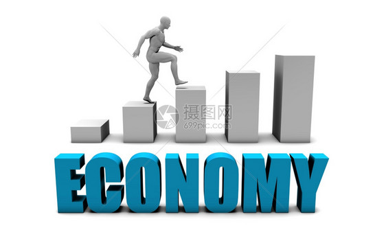 3D蓝色经济概念与条形图表图片