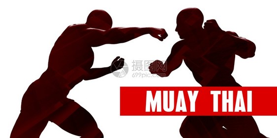 Muaythai班与两个男子战斗的西尔维特Muay图片