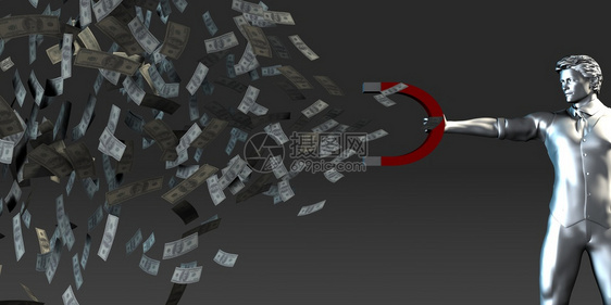 商人利用磁网将金钱作为商业概念拉扯人利用磁网拉扯金钱图片