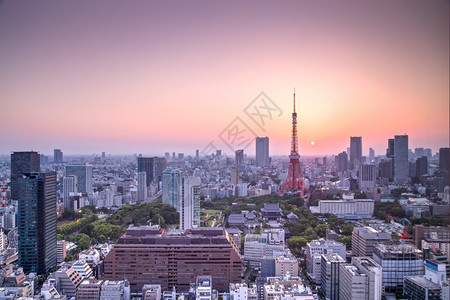 日本东京落时的城市天际HDR高动态范围背景图片