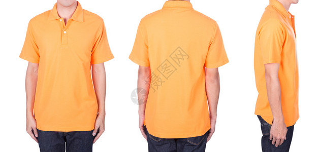 白背景的橙色马球衬衫男人背景图片