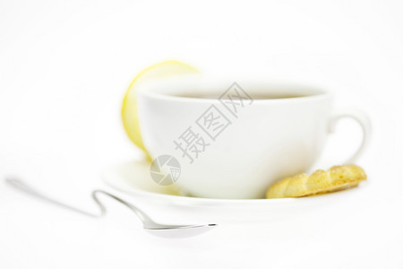 白色杯子和柠檬白隔绝图片