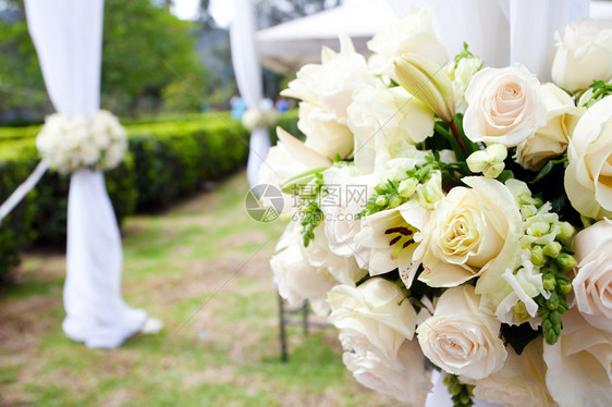 盛装玫瑰花束的婚纱图片