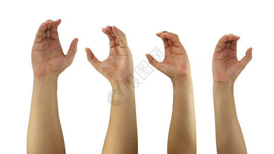 男人和女人的手在握紧装置的手势上隔离开来男人和女人的手在握持装置的手势上隔离在白色背景上并有剪接路径图片