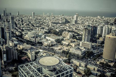 特拉维夫市以色列特拉维夫博物馆和卡美里剧院的空中景象图片