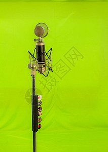 Vocal冷却器麦克风屏隔离在绿色背景上图片