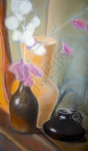 静态生命描绘的画花瓶鲜图片