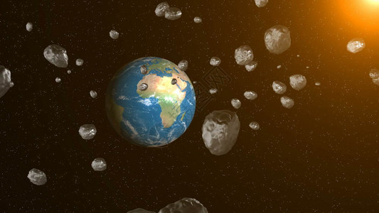 太空小行星飞向地球太空背景3D转化背景图片