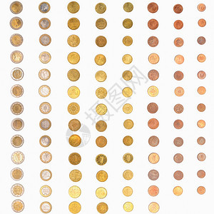 欧元硬币包括主要际和内的德法意大利西班牙奥地利荷兰比时芬斯洛伐克葡萄牙爱尔兰希腊图片