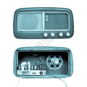 旧的AM无线电调音器旧的AM无线电调音器的前和后图片