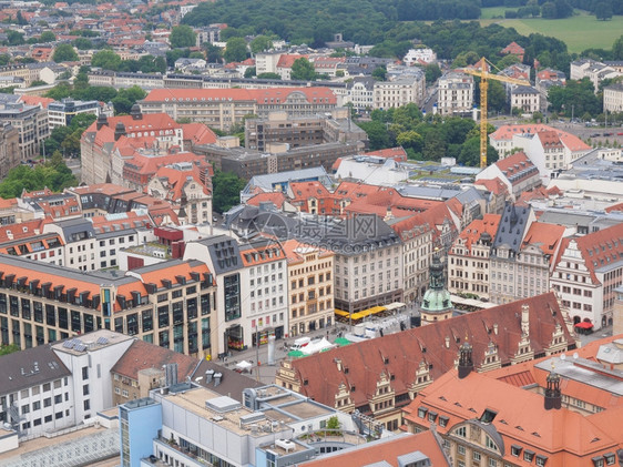 Leipzig空中观察德国莱比锡市与Markt场广的空中观察图片