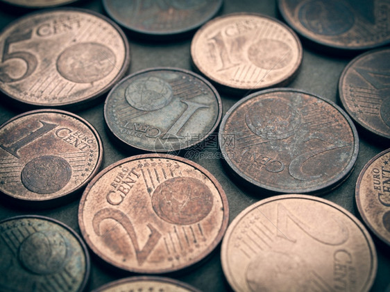 欧元硬币的回顾欧洲货币的元硬背景图片