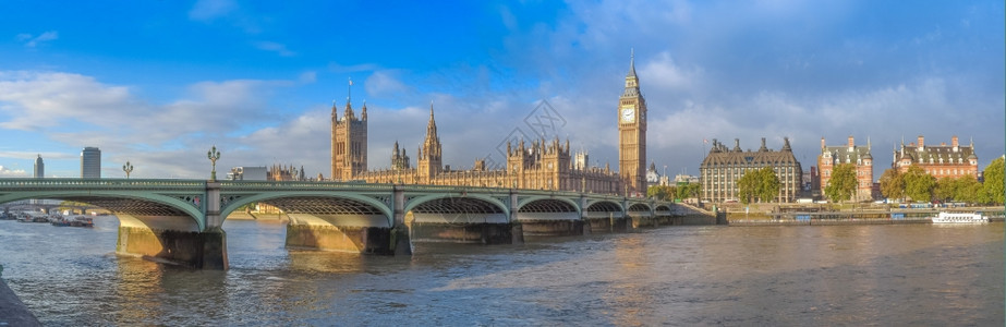 威斯敏特大桥威敏特大桥全景有议会两院和英国伦敦大本图片
