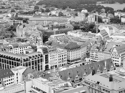 Leipzig空中观察德国Leipzig市空中观察Markt市场广黑白图片