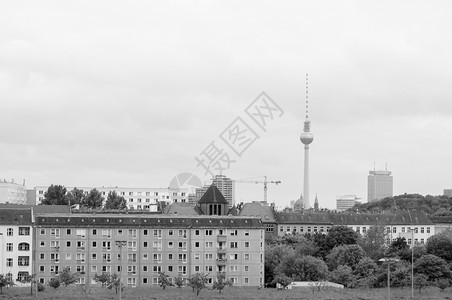 柏林德国市的景象德国柏林市电视塔Fernsehturm黑白图片